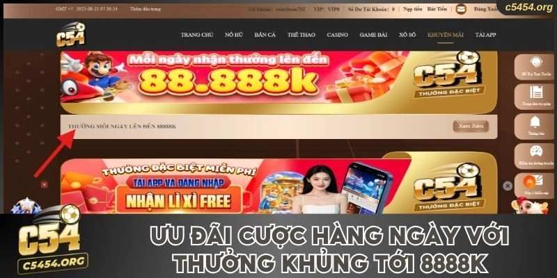 Ưu đãi cược hàng ngày với thưởng khủng tới 8888K